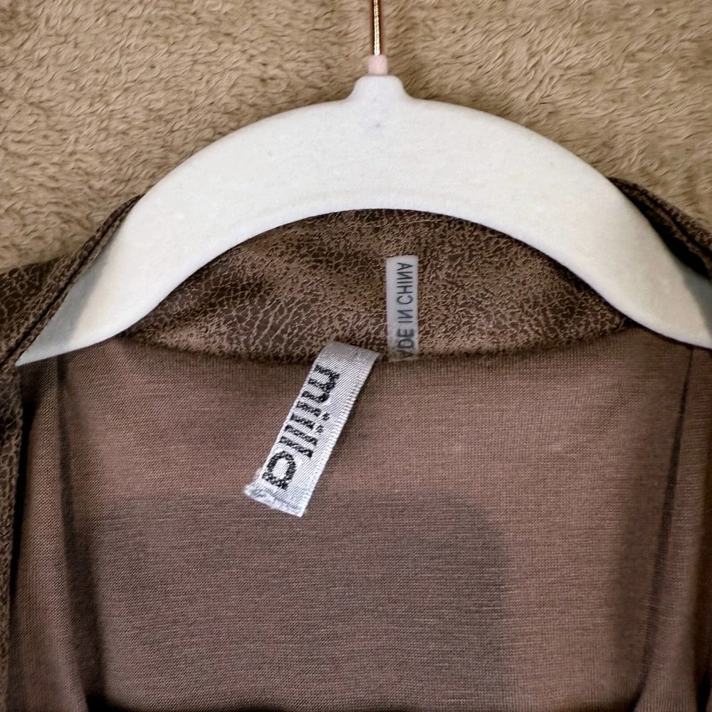 Miilla Womens Faux Suede Leather Brown Moto Jacket Size S Cropped Neutral Boho - Picture 5 of 11